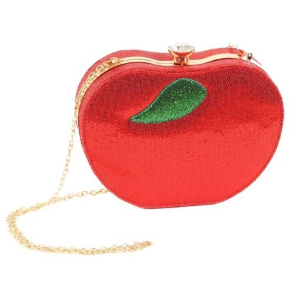 Red Sequins Apple Design Women's Gold Shoulder Clutch Bag Snow White Costume